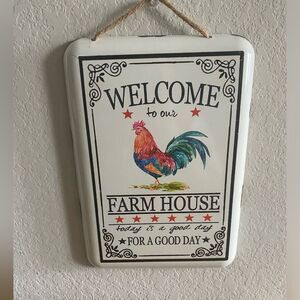 Welcome to Our Farmhouse Distressed Metal White Sign Rope Hanger Wall Decor 12x8